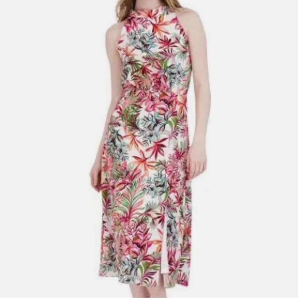 Julia Jordan Tropical Floral Sleeveless Halter Midi Dress Women’s 6 Event Vacay